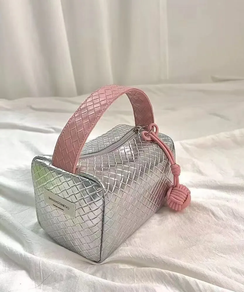 Original Silver Powder Color Matching Woven Pattern Handbag ZX1010