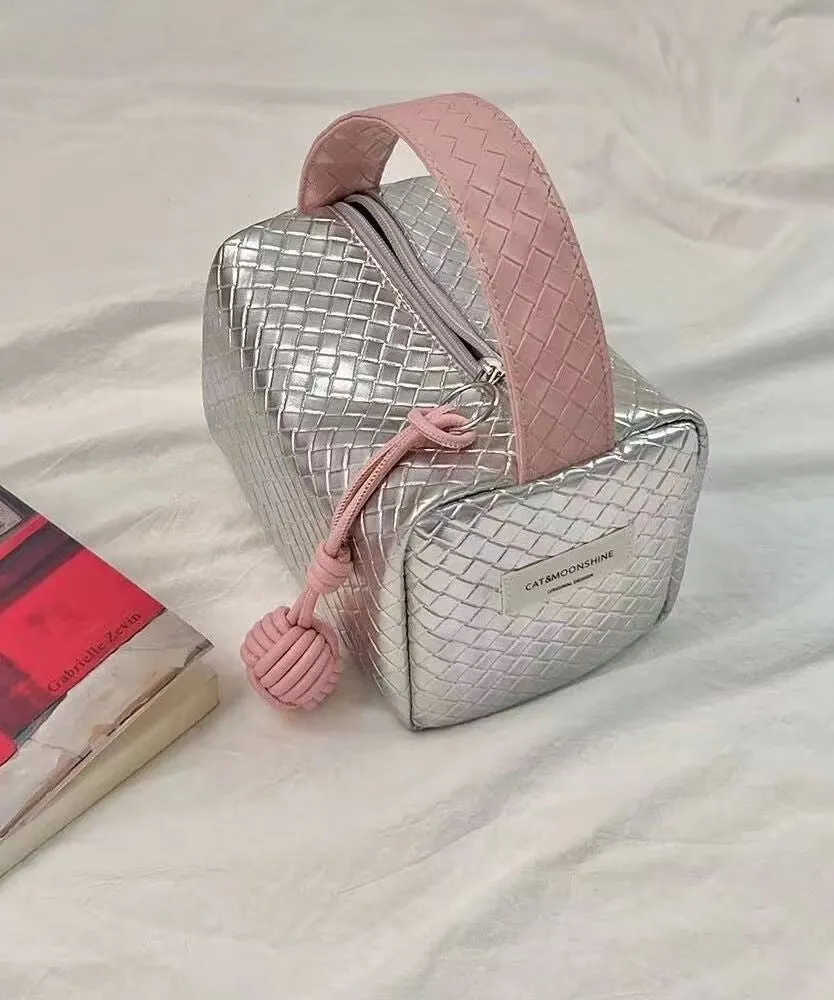 Original Silver Powder Color Matching Woven Pattern Handbag ZX1010