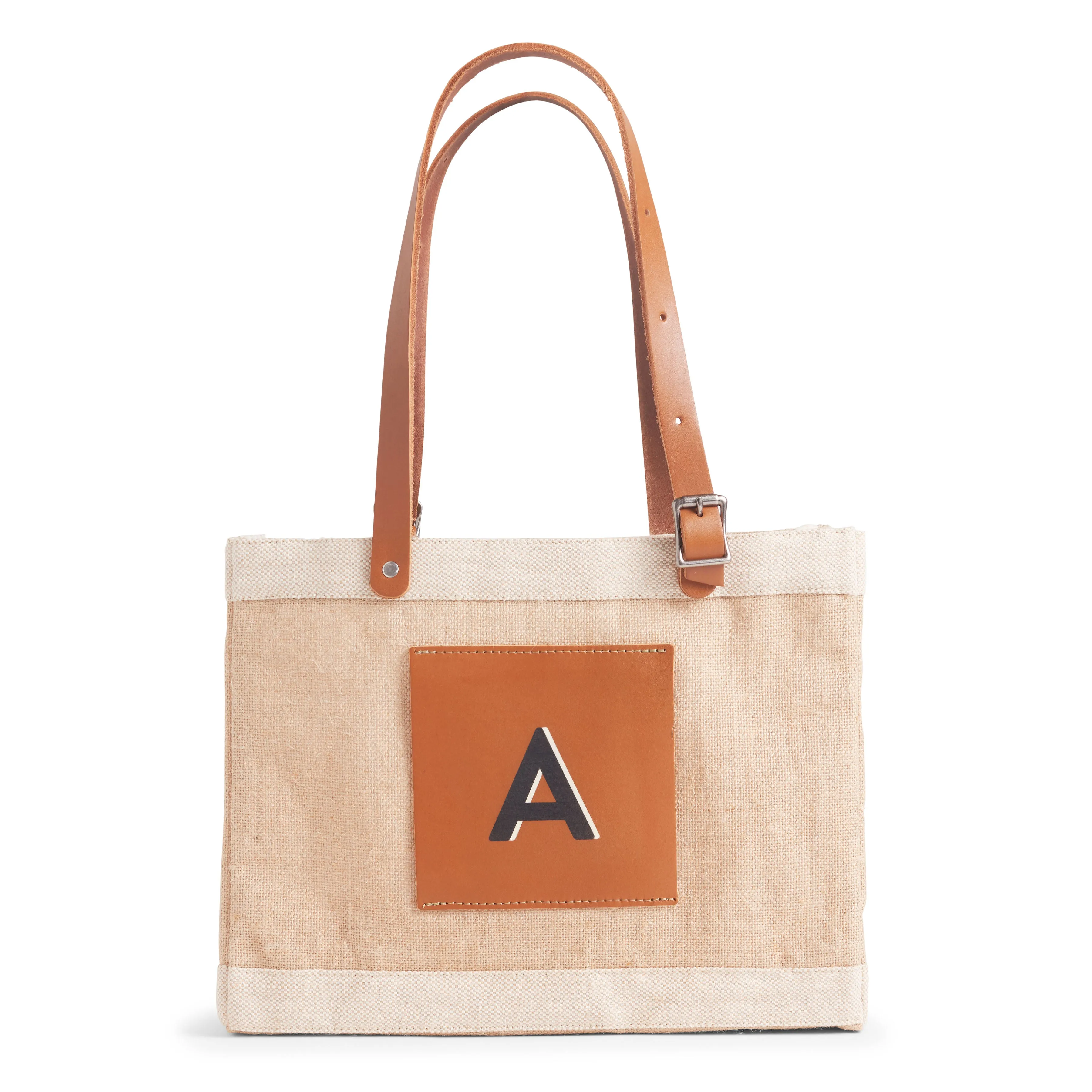 Petite Market Bag in Natural with Adjustable Handle “Alphabet Collection”