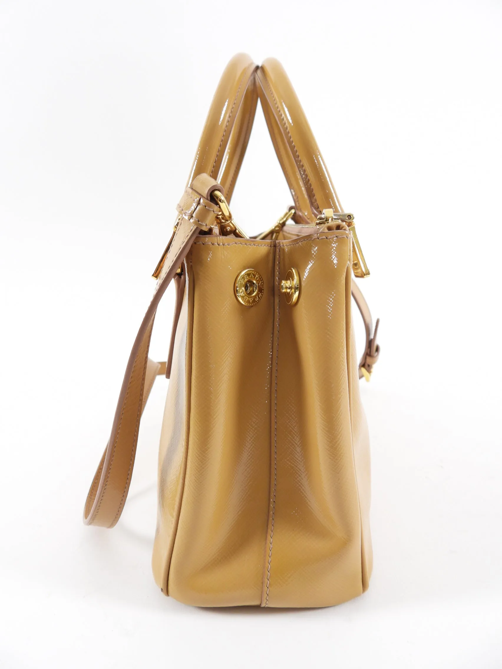 Prada Caramel Small Patent Leather Galleria Two-Way Tote Bag