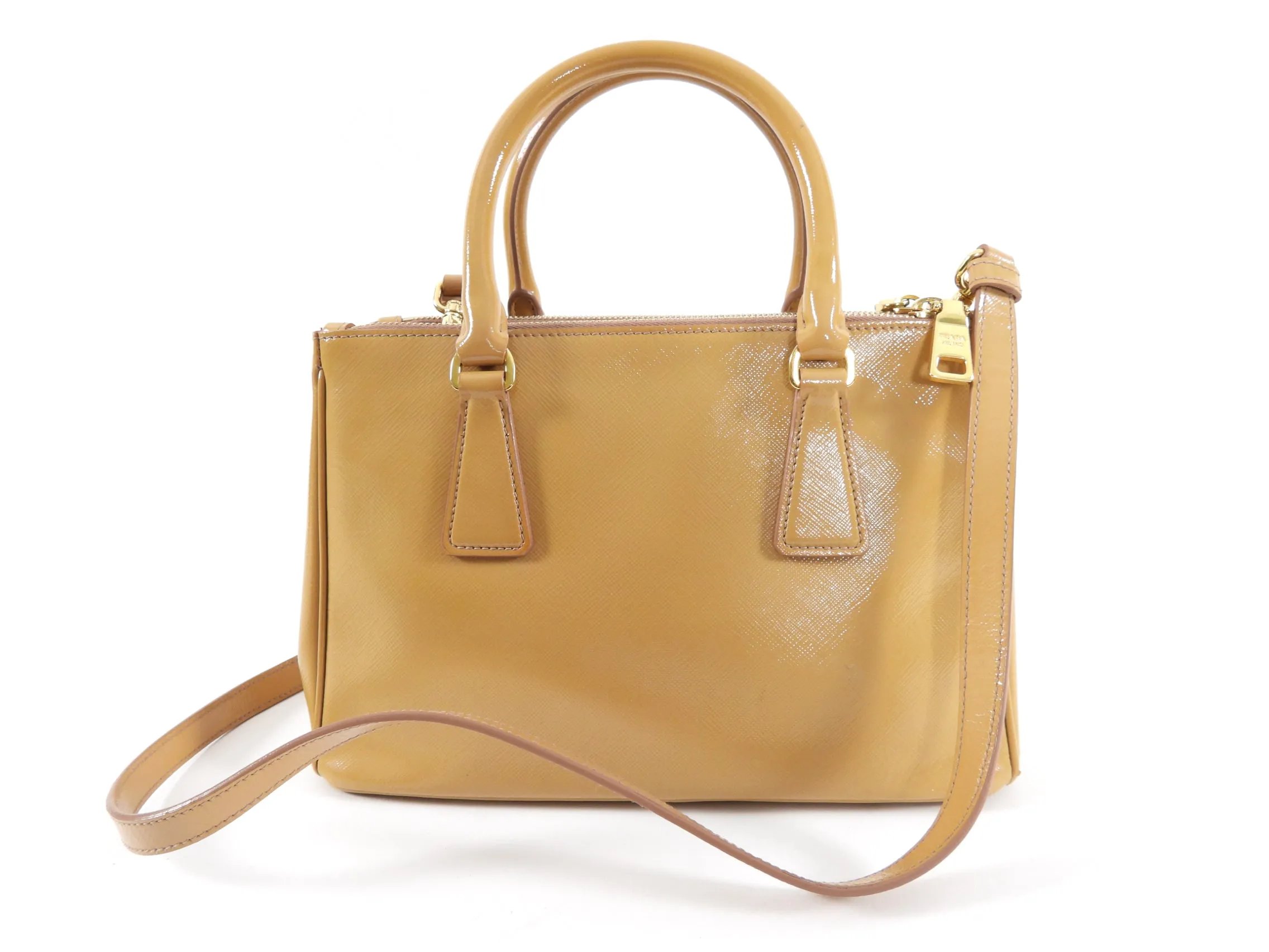 Prada Caramel Small Patent Leather Galleria Two-Way Tote Bag