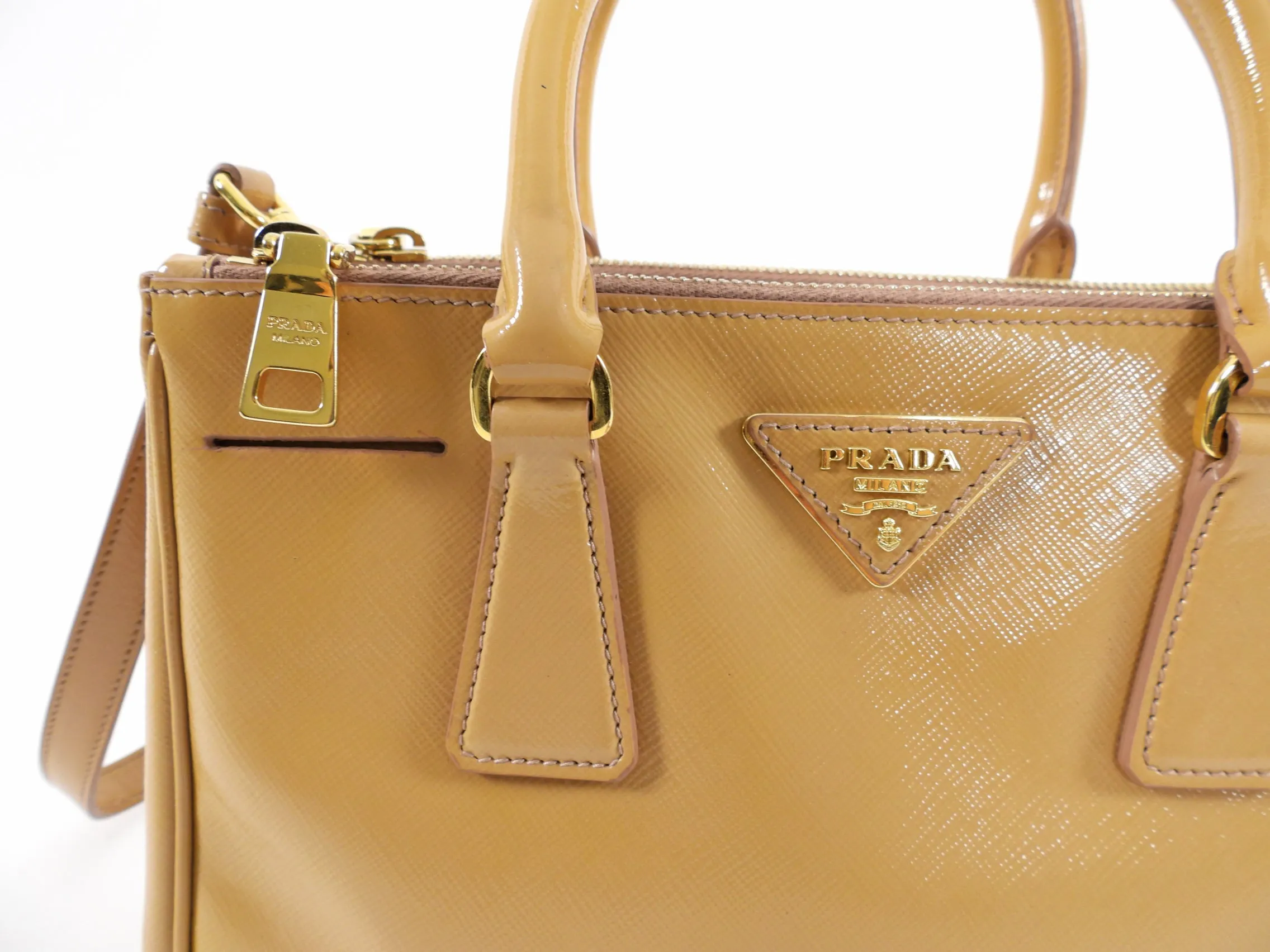 Prada Caramel Small Patent Leather Galleria Two-Way Tote Bag