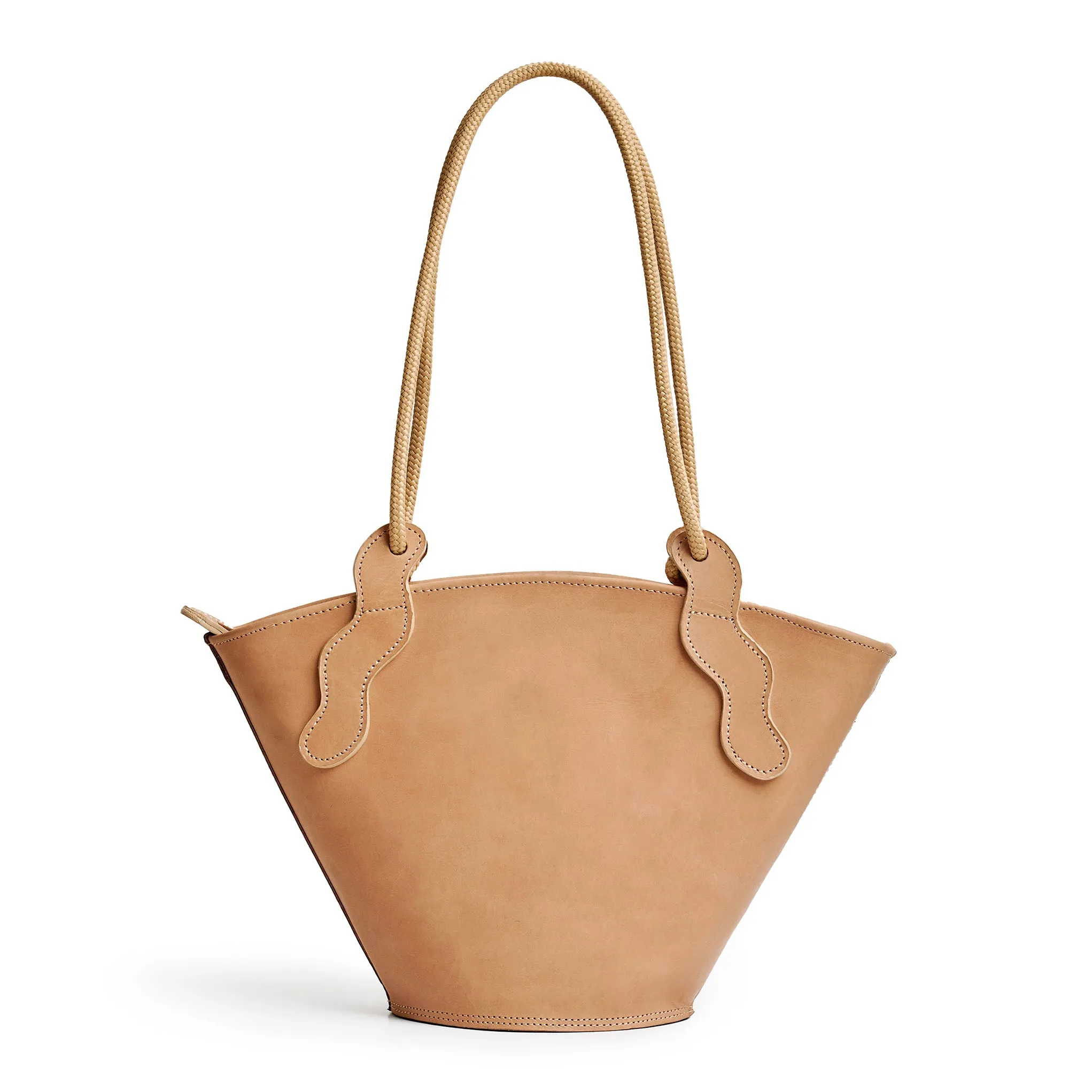 Project Dyad || Almond Color trapeze-shaped cow leather Inner small pocket Rope handle Emele Zipper Bag