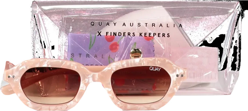 QUAY Pink Anything Goes Marble Slim Retro Sunglasses In Case One Size