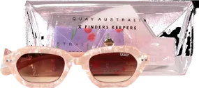 QUAY Pink Anything Goes Marble Slim Retro Sunglasses In Case One Size