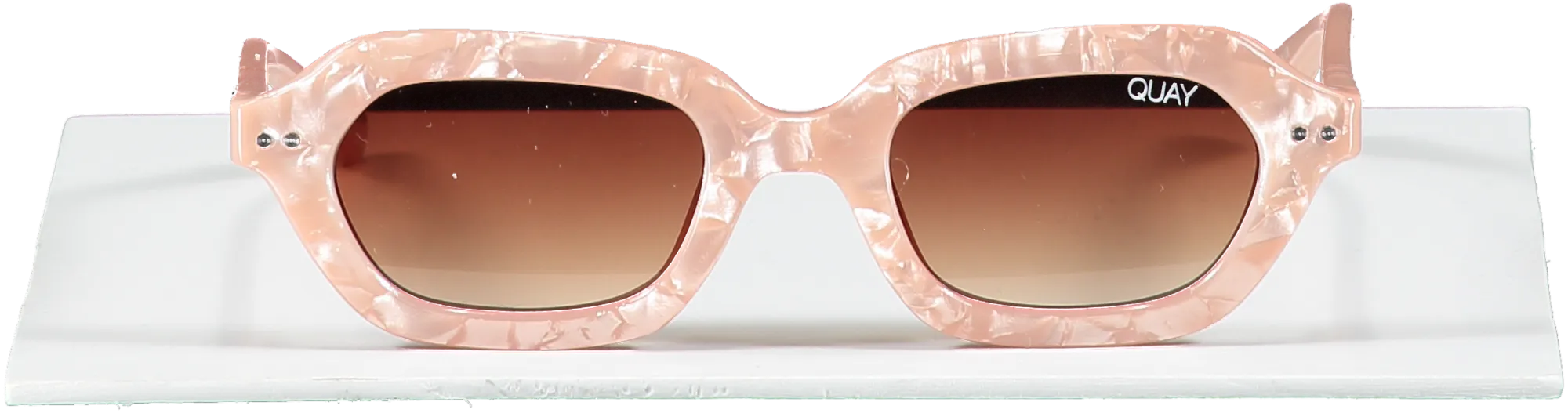 QUAY Pink Anything Goes Marble Slim Retro Sunglasses In Case One Size