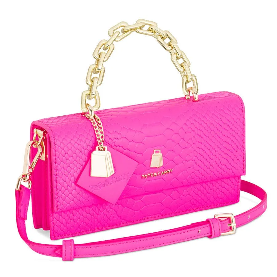 Chic Sarah Hot Pink Leather Purse with Adjustable Strap