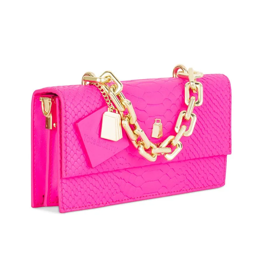 Chic Sarah Hot Pink Leather Purse with Adjustable Strap