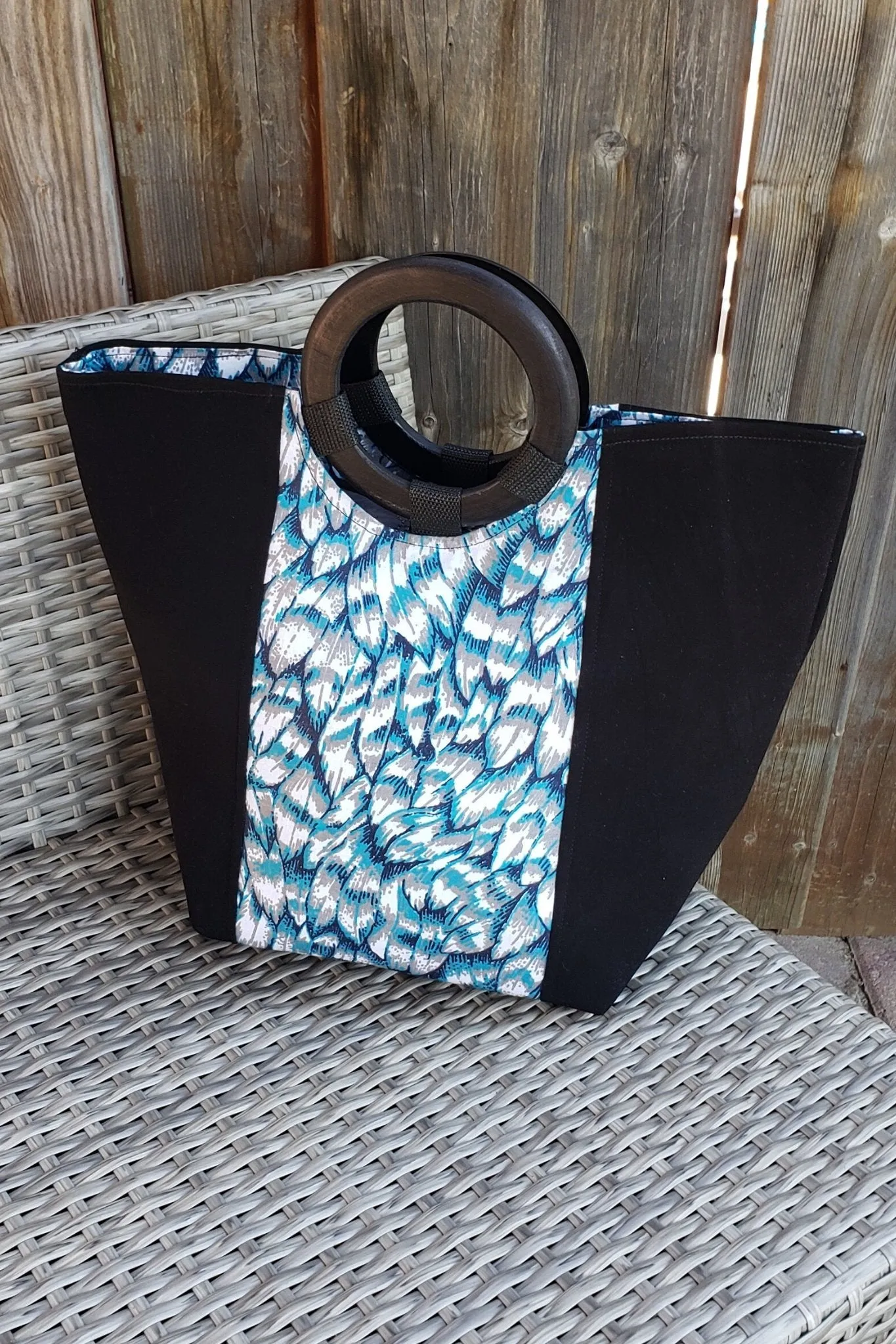 SIMA African Print Tote Bag (LIGHT BLUE/BLACK/WHITE)