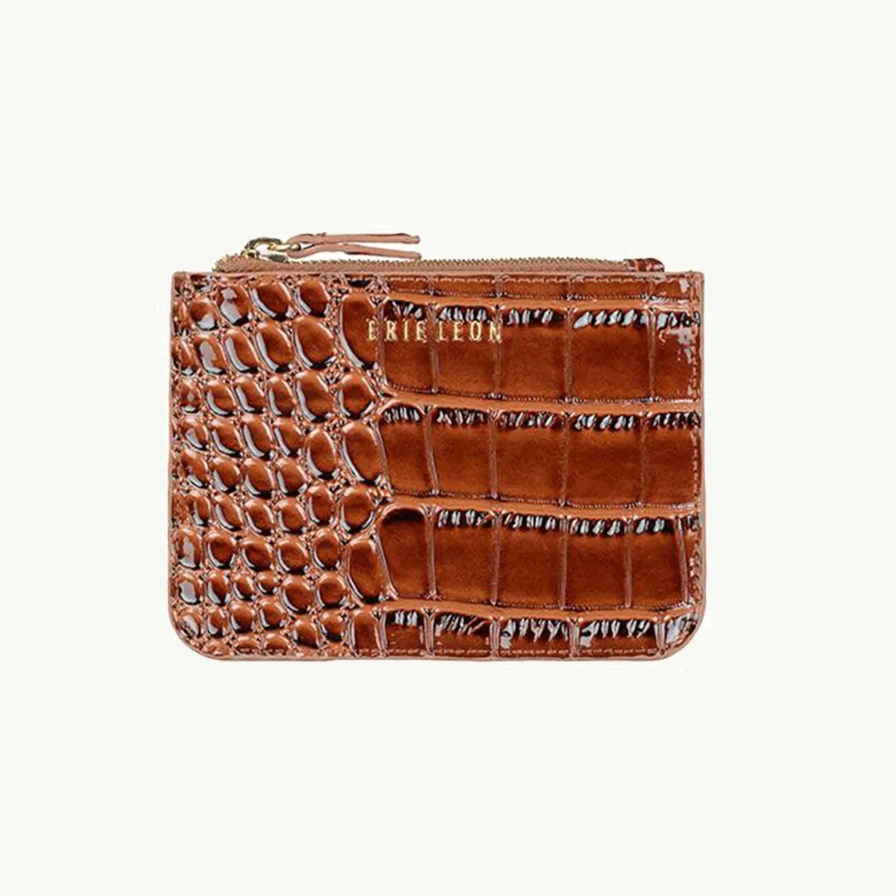 SMALL ZIP POUCH BROWN OILY CROC