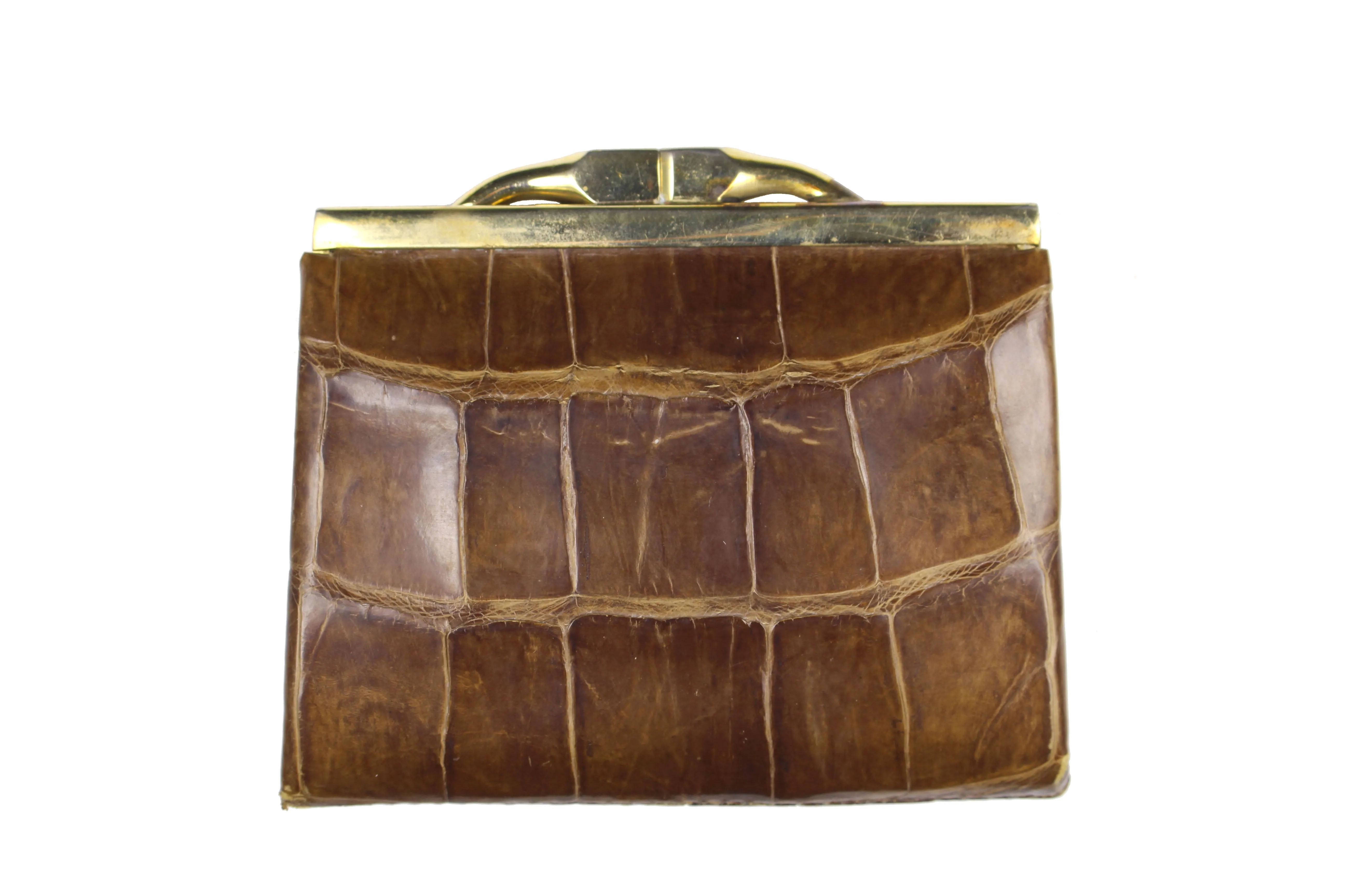 Premium Tobacco-Colored Crocodile Skin Coin Purse