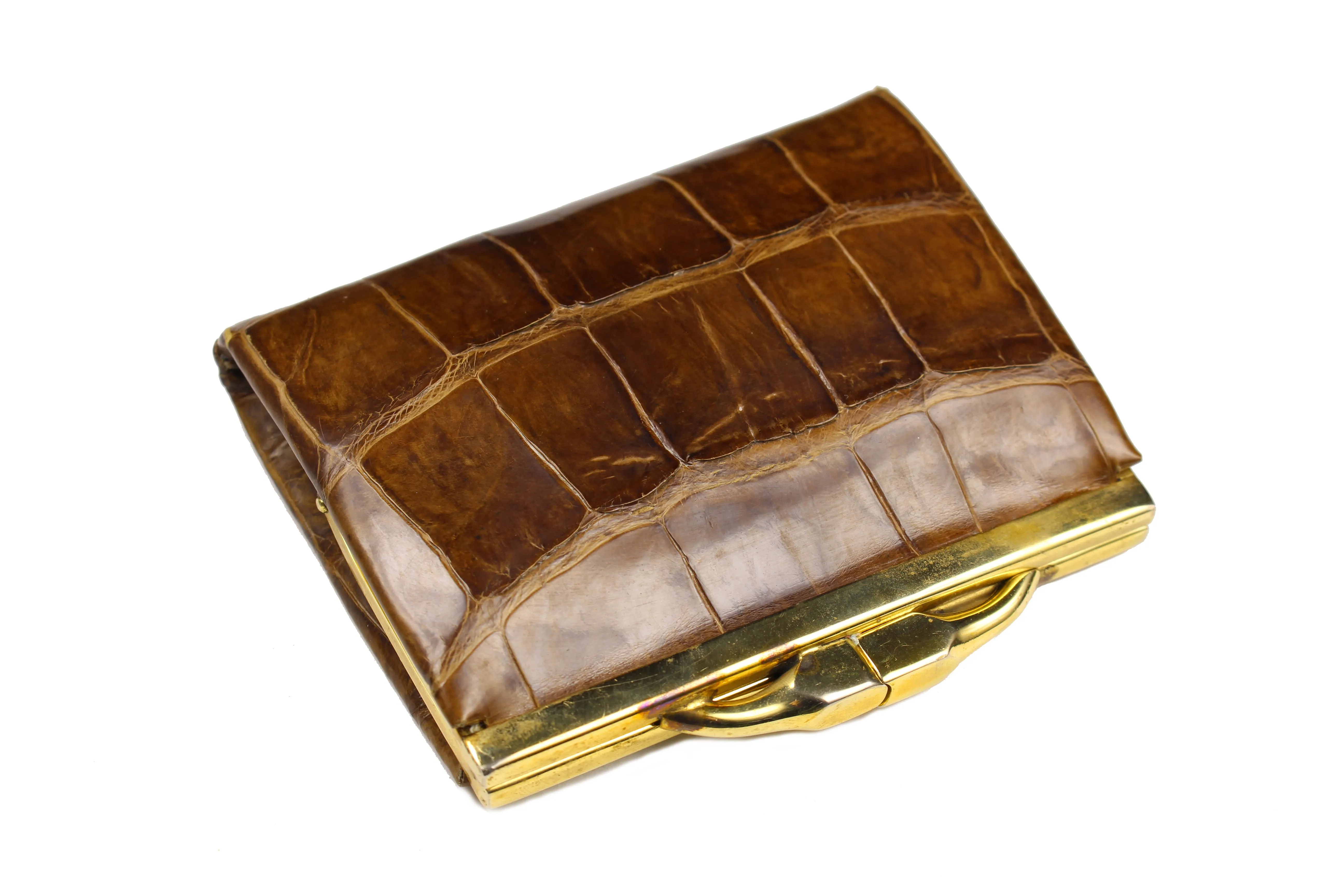 Premium Tobacco-Colored Crocodile Skin Coin Purse