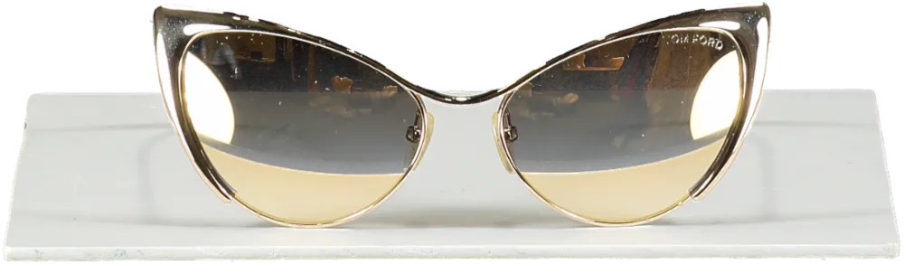 Tom Ford Metallic Natasya Gold Mirror Cat Eye Sunglasses In Case