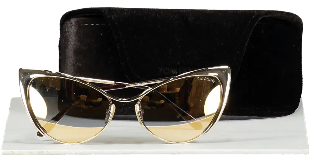 Tom Ford Metallic Natasya Gold Mirror Cat Eye Sunglasses In Case