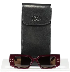 Valentino Wine Red V - Cinque Sunglasses In Case