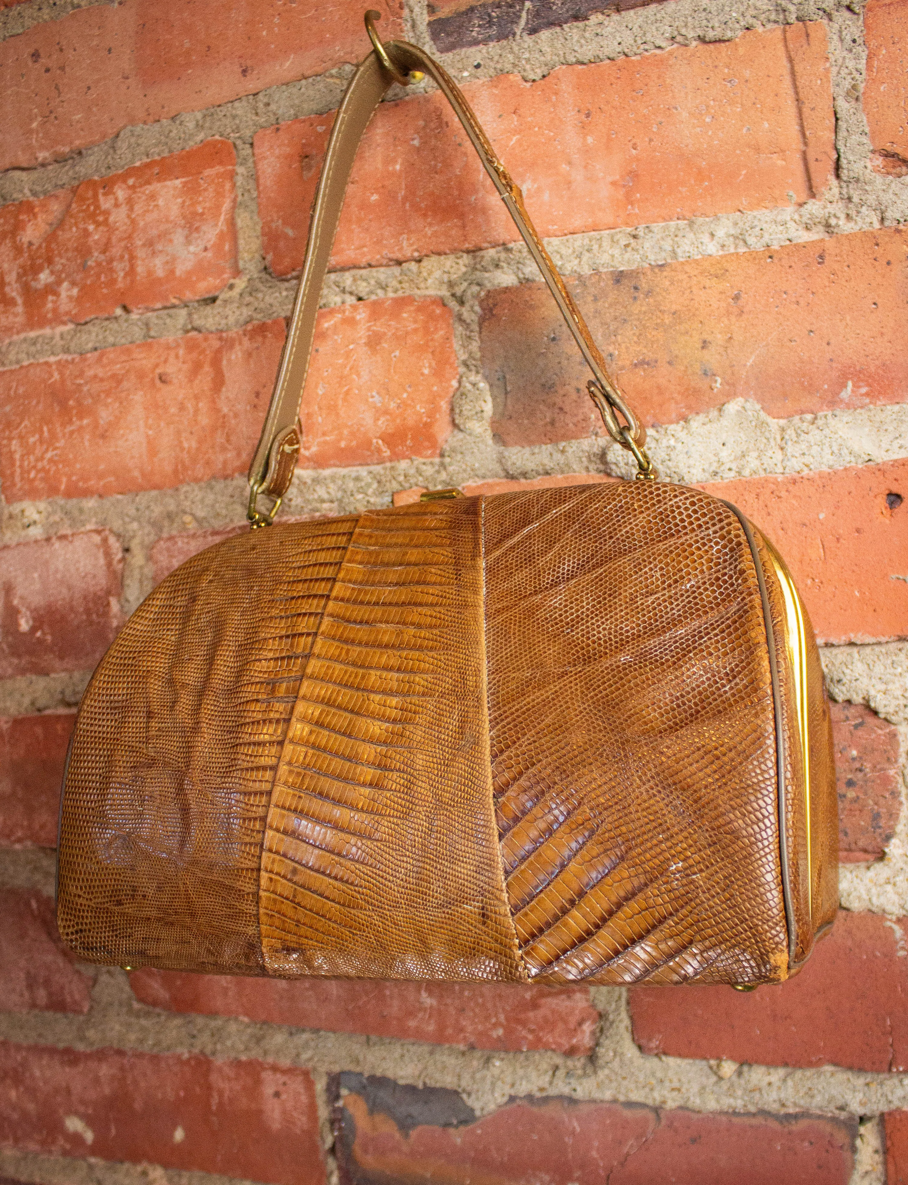 Vintage Tan Lizard Handbag Purse