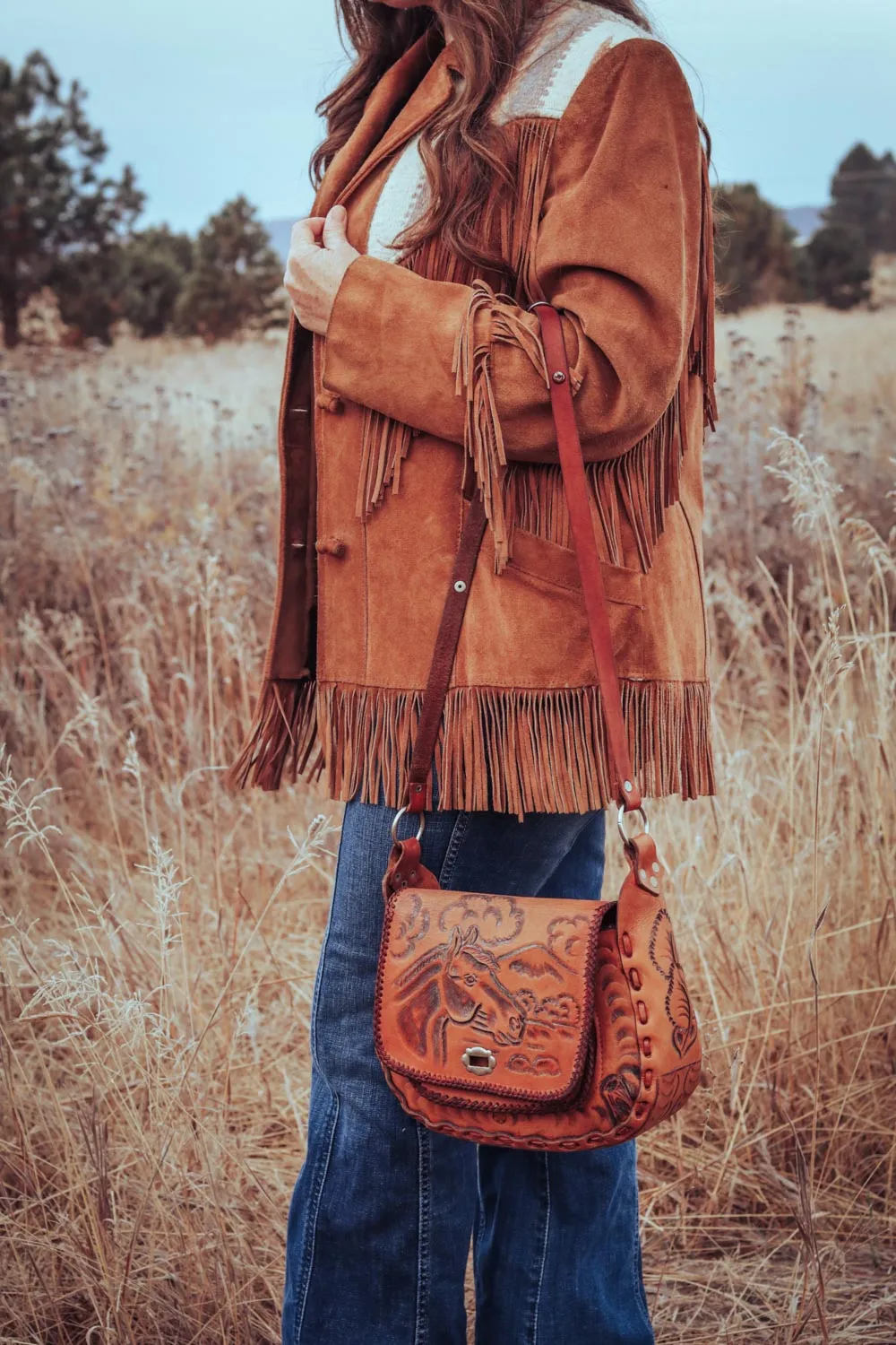 Vintage Tooled Leather Western Boho Horse Purse